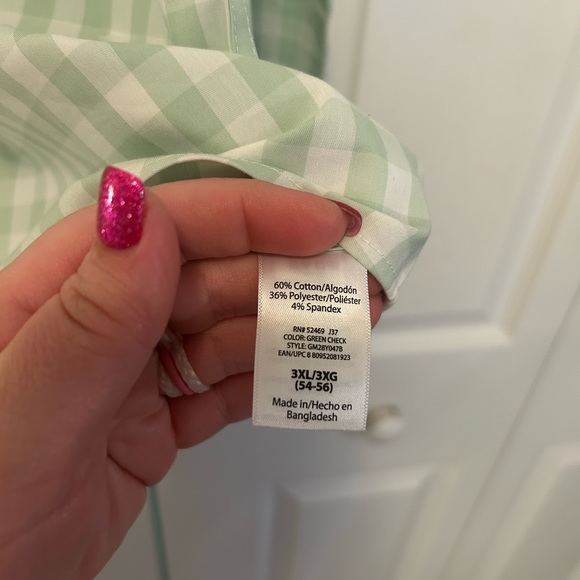 BNWT Men’s Size 3XL Long Sleeve Button Down Green Gingham Shirt - Picture 2 of 5